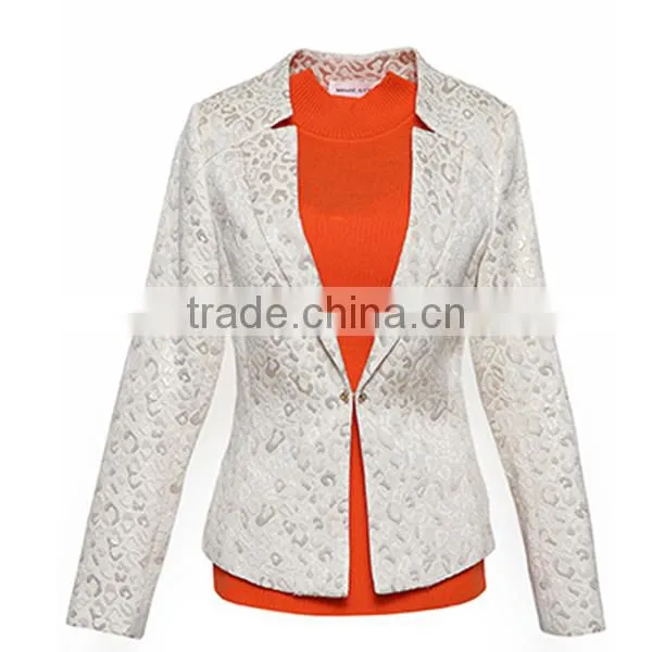 Garment Clothing OEM/ODM Manufacturer Hign End Polyester Jacquard Formal Office Wear Women Fancy Suit Blazer photo-2