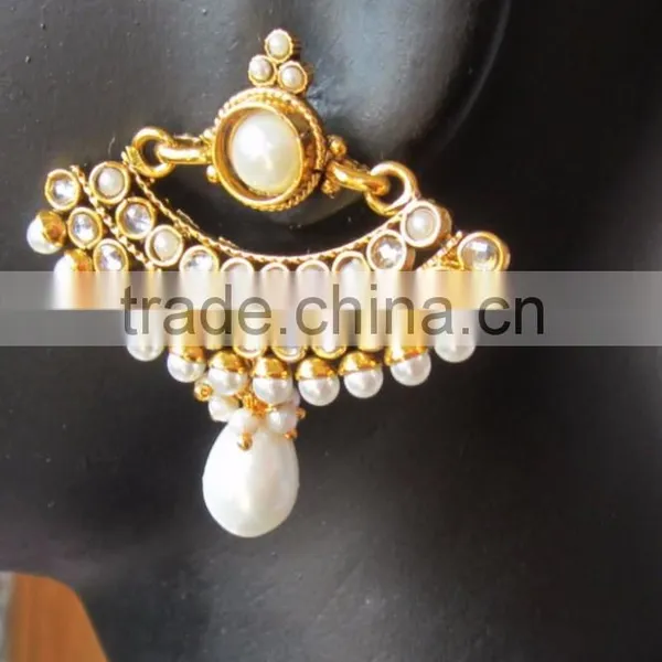PEARL Dangler Gold Tone RAMLEELA Dangler POLKI EARRINGS photo-3