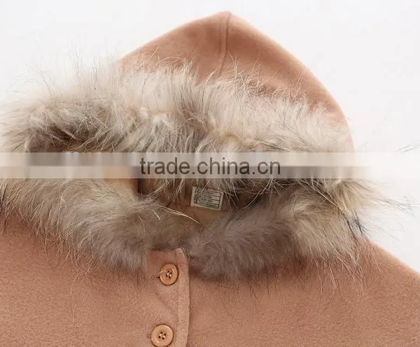 Latest Western Winter Children Girls Faux Fur Hooded Cape Poncho photo-2