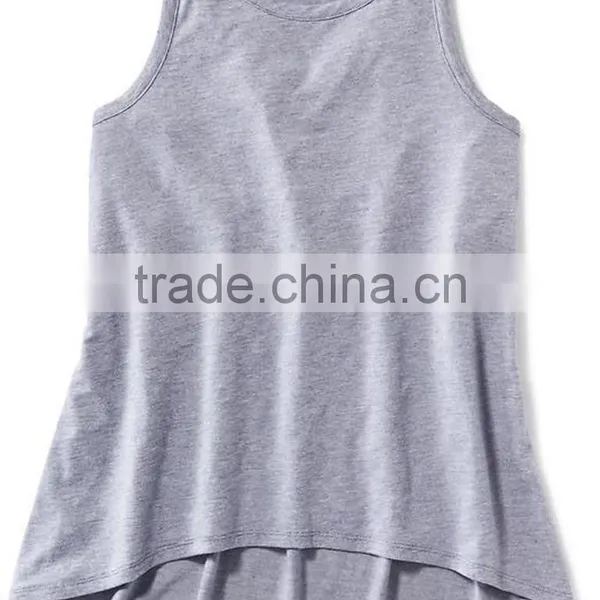 90% Ctn, 10% Mel, S/J, 160 Gsm, Children Girls Tank Top and Back Side Long