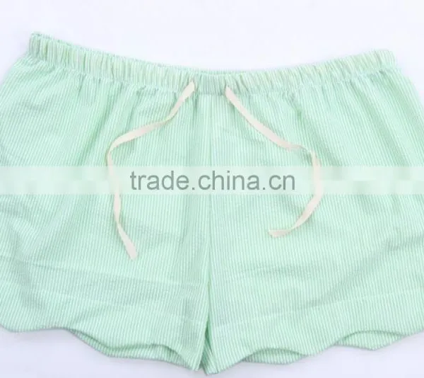 New Design Western Girls Summer Scalloped Seersucker Shorts photo-5