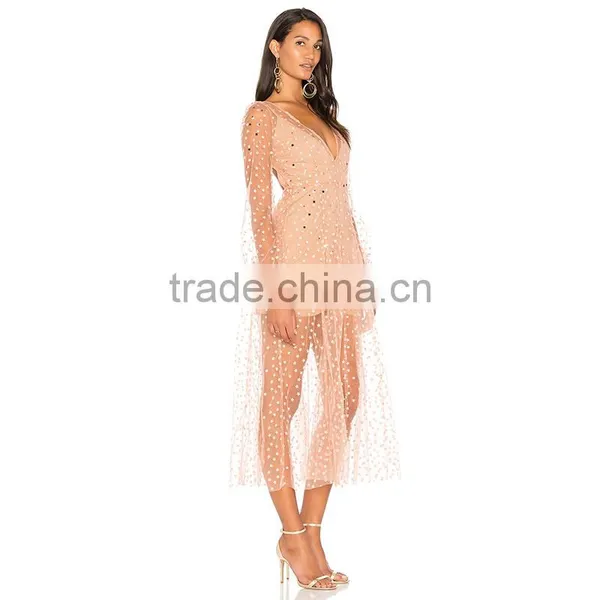 Raw Hem Embroidered Tulle Appliqued Gauze Backless Long Dress photo-2