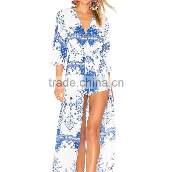 Most Popular 3/4 Sleeve Women Pant Dress Latest Printed Maxi Romper photo-5