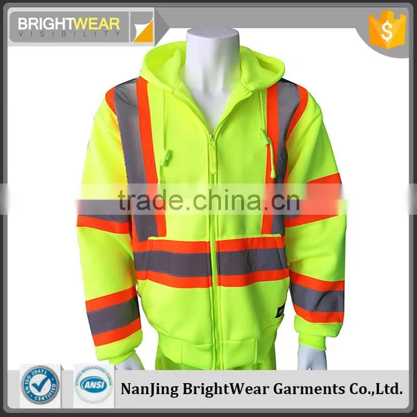 Polyester Inner Brush Fleece hi Vis Jacket Safety Sweatshirt Meet ANSI