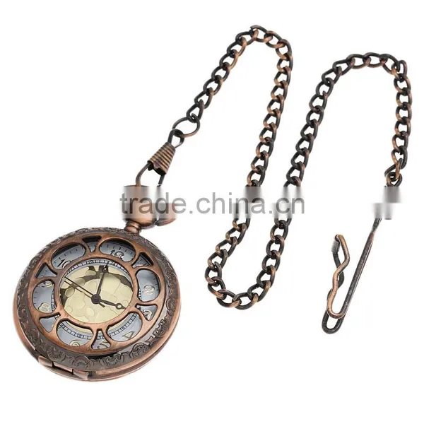 Retro Style Copper Tone Chain Quartz Pocket Watch