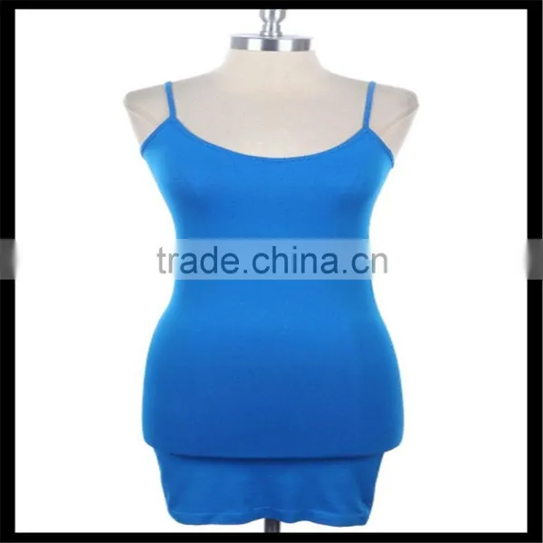 Extra Long Seamless Tunic Dress Slip Camisole Layering Tank Top Blue Color