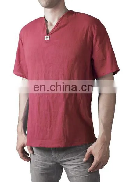 Men's V-Neck T-Shirt 100% Cotton Thai Hippie Shirt Beach Yoga Top photo-2