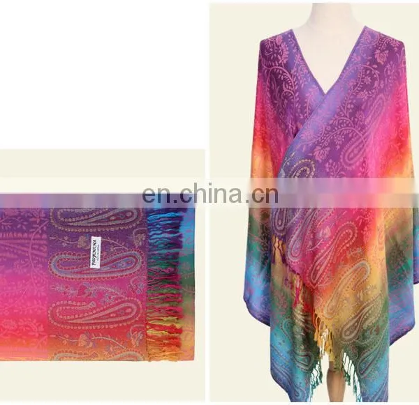 Paisley Cotton Pashmina Scarf With Blend Dyeing Yarn Dyed Blending Scarf photo-6