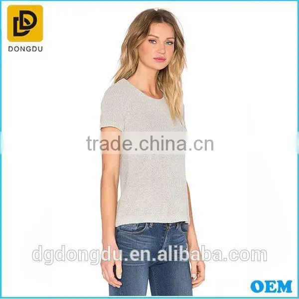 Comfortable Knitted One Color Simple Women Grey Color t Shirt photo-3