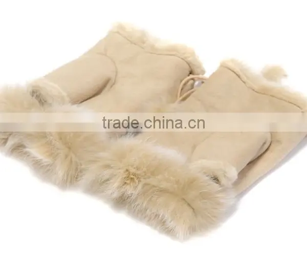 2015 Winter New Double Face Sheepskin Fingerless Glove photo-3