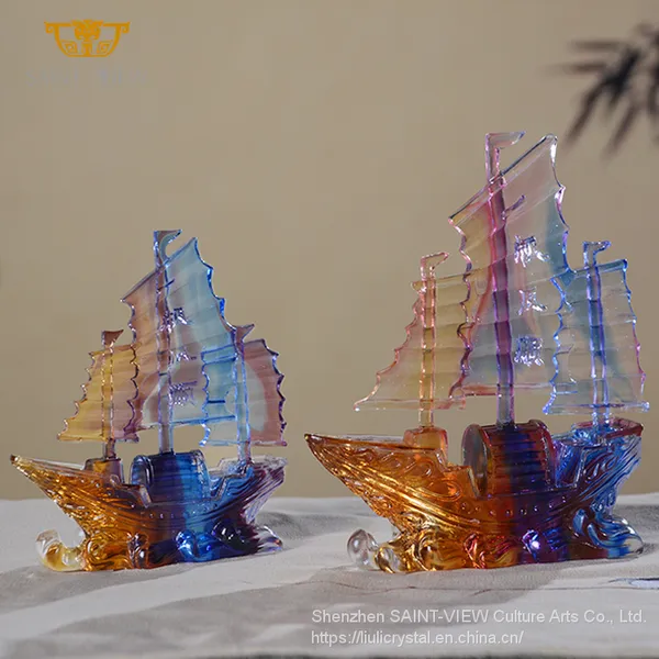 Home Craft Accessory Liuli Crystal Fengshui Decorative Blessing Dragon Boat Craft Good Luck Ornaments Factory photo-5