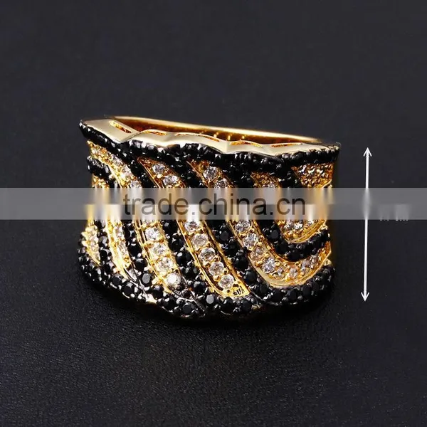 Super Deal Micro Setting Cubic Zirconia Black White Punk Contrast CZ Wedding Ring photo-6