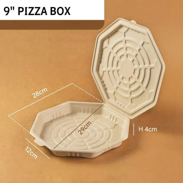Boîte à pizza en pâte à papier de bagasse avec rapport d'essai en usine et conformité de qualité alimentaire