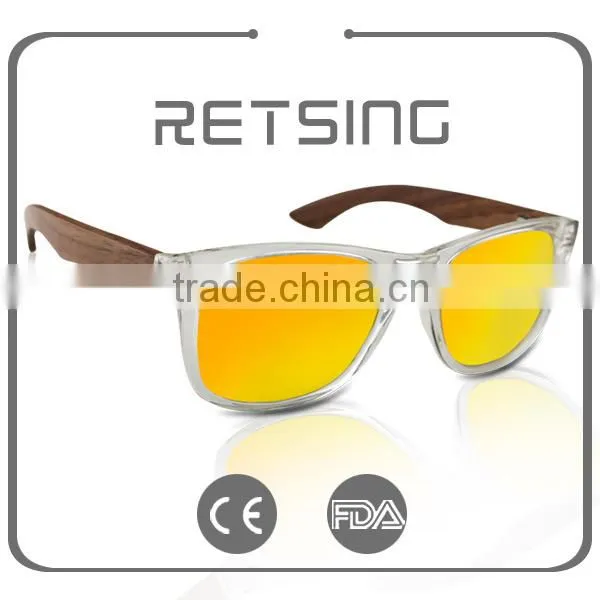 Popular Style Sunglass Wood Temple Sun Glasses With Transparent Plastic Frame photo-4