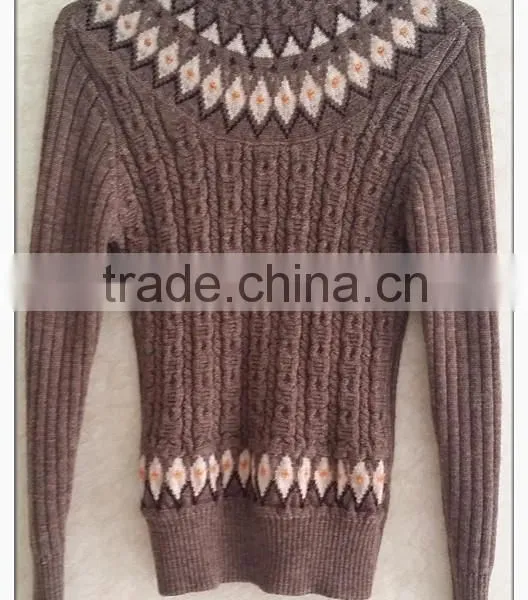 100% Wool Knitting Wear Long Sleeve Turtleneck Vintage Stretch Braid Women Sweater