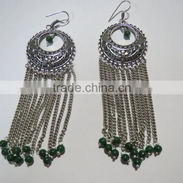 Victorian Style Aventurine Gemstone Earrings Oxodised Finish photo-2