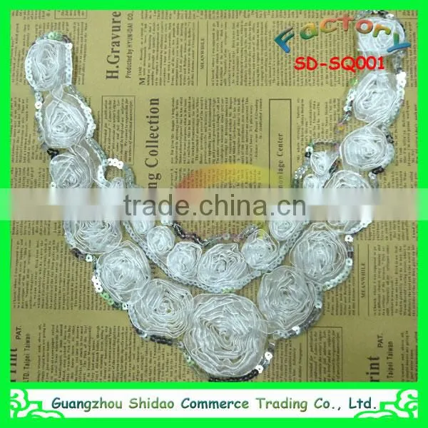 Custom New Arrival White Cheap and Chantilly Sequin African Lace Collar for Garment photo-2