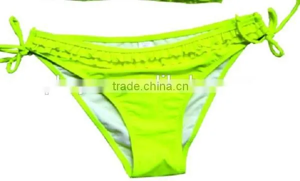 OEM&ODM 2015 NEON YELLOW TIE BIKINI DOUBLE FLOUNCE SWIM BRIEF