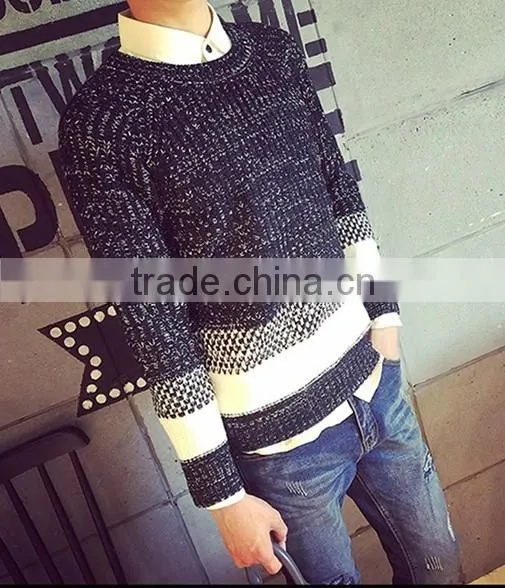 2015 Autumn Winters Splicing Stripe Round Collar Sweater for Color Combination Sweater photo-3
