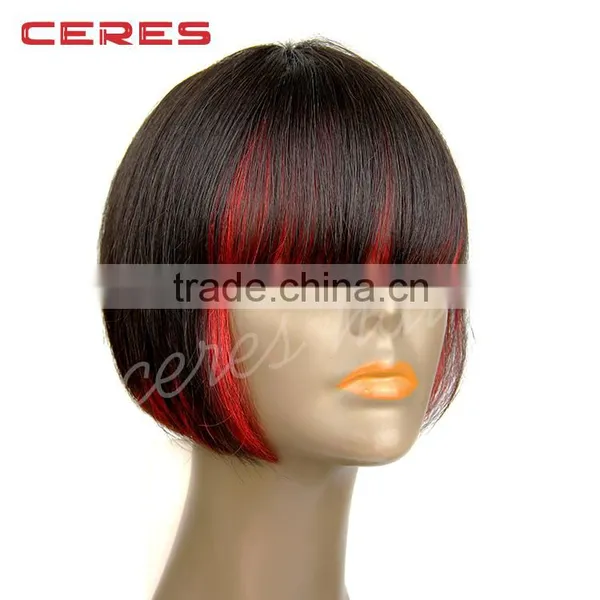 New Arrival Virgin Mongolian Hair Wig, Cheap Red Bob Synthetic Wig With Fringe photo-3