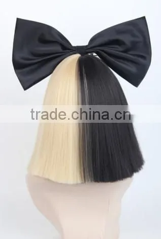 Synthetic White Short Straight Special Half and Half Color Wig With Black Bow N454 photo-3