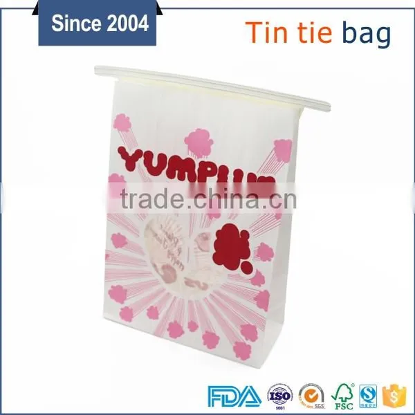 Made in China Environmentally Friendly Snack Popcorn Tin Tie Paper Packaging Bag