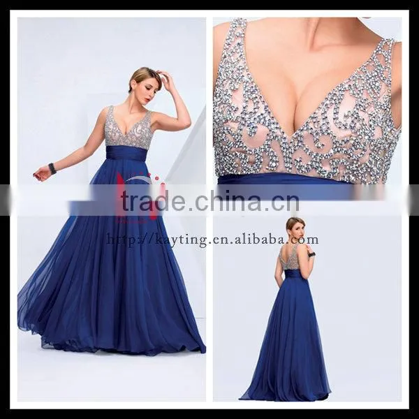 2014 Latest Design Sexy Shoulder v- Neck Prom Dress