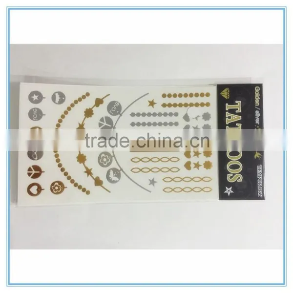 New Fashionable Custom Flash Gold and Silver Metallic Skeleton Temporary Tattoo photo-2