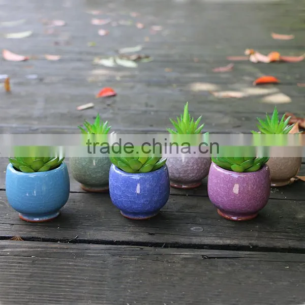 Whosale Colorful Mini Cracked Ceramic Flower Pots With Hole photo-2