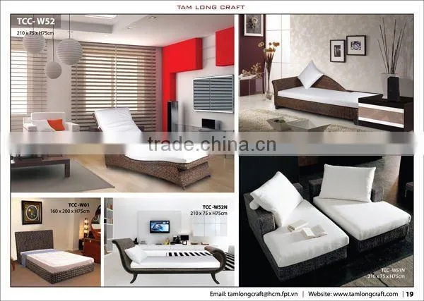 Water Hyacinth Lounge, Rest Bed Water Hyacinth and Rattan Frame Wooden
