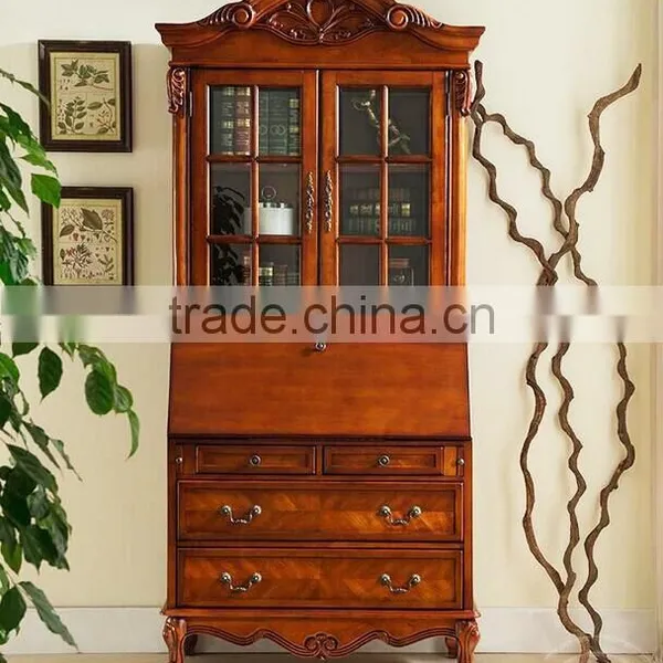 Classic Reproduction Solid Wood Regence Library Bookcase With Writing Table Desk Bureau BF11-05183a photo-2