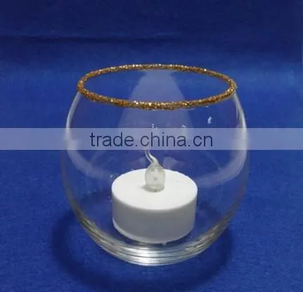 Craft Tealight Sand Blast Golden Edge Glass Cup Candle Holder photo-5