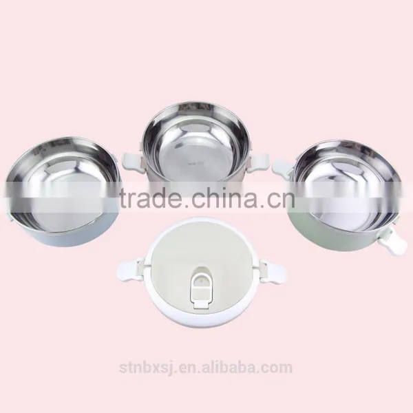 2.1L Three Layers Round Shape Heated Bento Stackable Stainless Steel Lunch Box photo-3