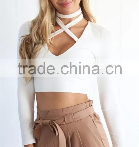 Wholesale 2017 Fashion Clothing Long Sleeve Design Women Top With v Neckline photo-5
