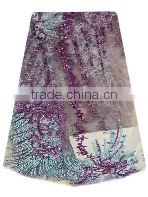 Shanghai Bestway Fashionable Shiny Textile Material Fabric French Lace Fabric Nice Tulle Lace With Sequins and Beads FL1395 photo-4