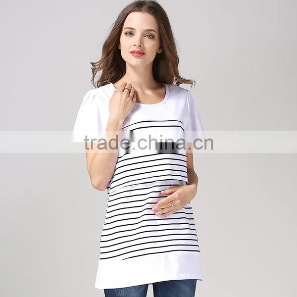 Convenience Breastfeeding T-shirts Black and White Strips Single Maternity Tops photo-2