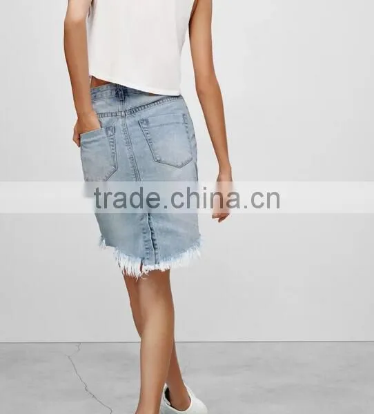 4757 Runwaylover Hot Sale Ladies Hole Washing Denim Skirt photo-3