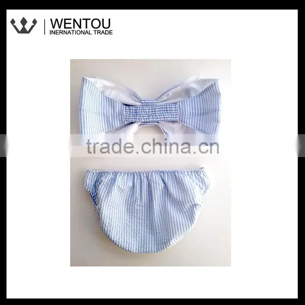 Monogrammed Seersucker Bow Bandeau photo-4