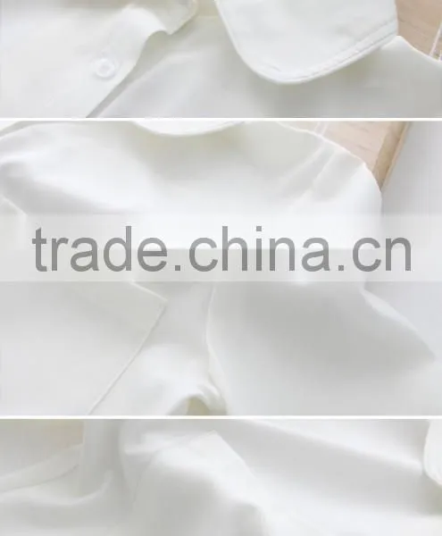 2015 Round Collar Double Chest Pocket White Chiffin Women Blouse photo-2