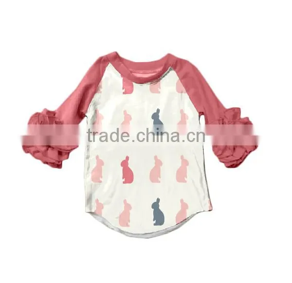 Baby Easter Boutique Clothing Ruffle Raglan T-shirt With Bunny Printed Pattern photo-6