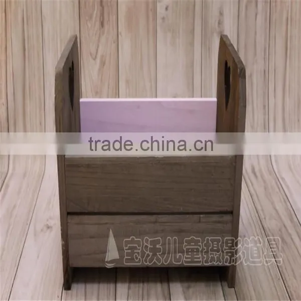 Antique Wood Bed Props Newborn Baby Wooden Bed Sturdy Bucket Pattern Phootgraphy Props photo-2