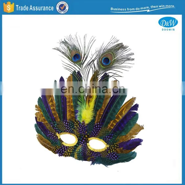 Mardi Gras Masquerade Feather Mask With Peacock Feather