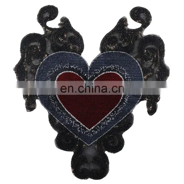 Cheap Beaded Gold Sequin Heart Patches Embroidery Badges photo-2