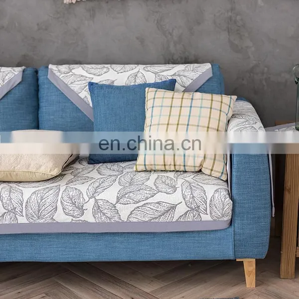 Up-market White Leaves Pattern Cotton Fabric Bias Strip Protective Sofa Covers photo-6