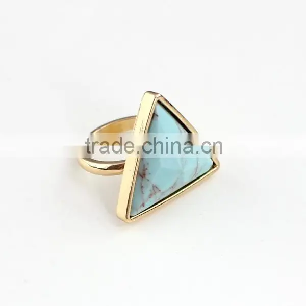 Fashion Triangle Turquoise Gemstone Inlay Gold Ring for Girls photo-3