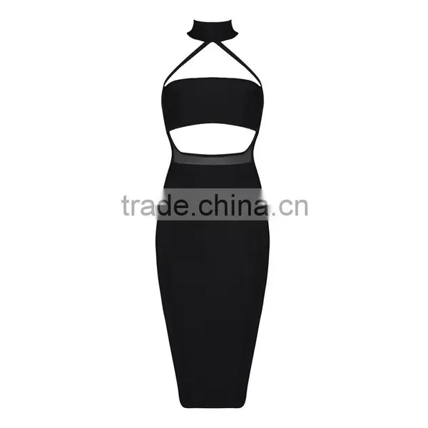 Summer Dress Wholesale Luury 2016 New Fashion Black High Neck Sey Women Evening Party Bandage Dress Bandage Bodycon Women Wearin