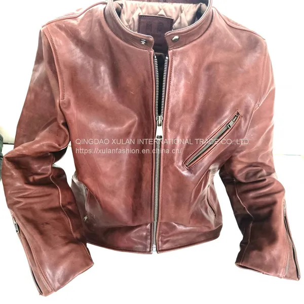 2022New Trend Men's Cowhide Motocycle Biker Stand Collar Leather Jacket
