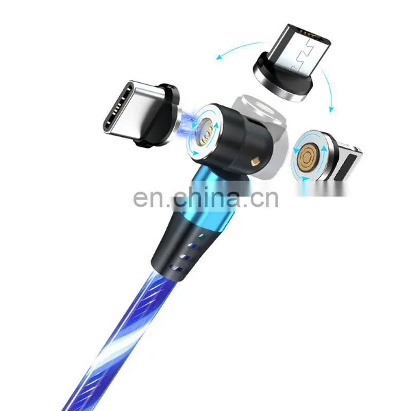 540 Degree Rotation 3 In1 Fast Charging Cable Led Luminous Flowing Magnetic Charging USB Cable for Iphone photo-5