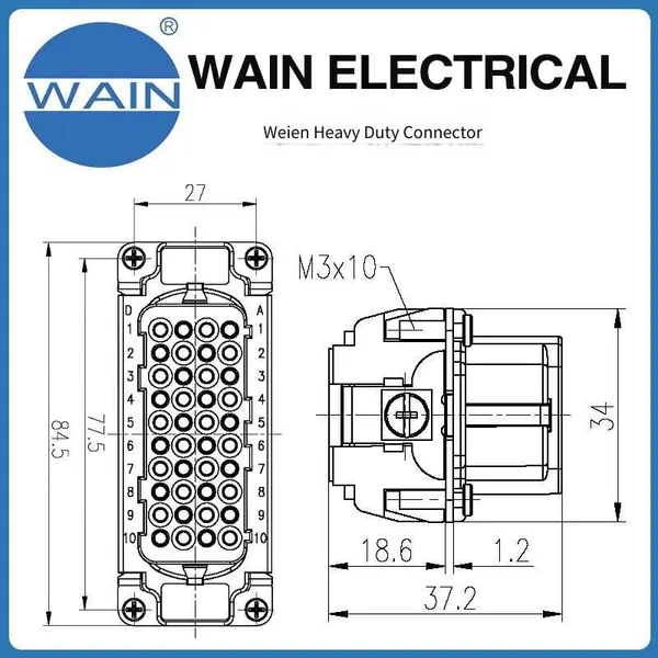 Wain Heavy-duty Connector Hd-040-fc Insert With 40 Pins, Ultra-high Density Insert, Rectangular Connector, Aviation Plug photo-3