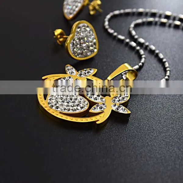 High Quality Women European Fashion Jewelry Set Chain Crystal Pendant Necklace & Charm Heart Earrings photo-6